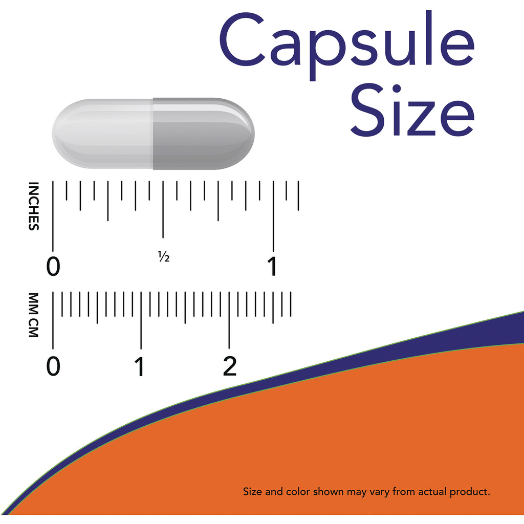 NWF099 | Capsule size graphic showing gray capsule above inch and centimeter rulers labeled Capsule Size - Thumbnail