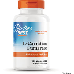 DB138 | Doctor's Best L-Carnitine Fumarate bottle with orange cap labeled 180 Veggie Caps Helps Burn Body Fat