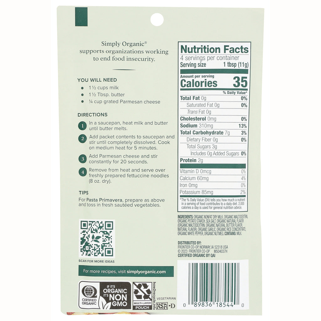 SMP006 | Back of Simply Organic package showing nutrition facts, directions, QR code and barcode - Thumbnail