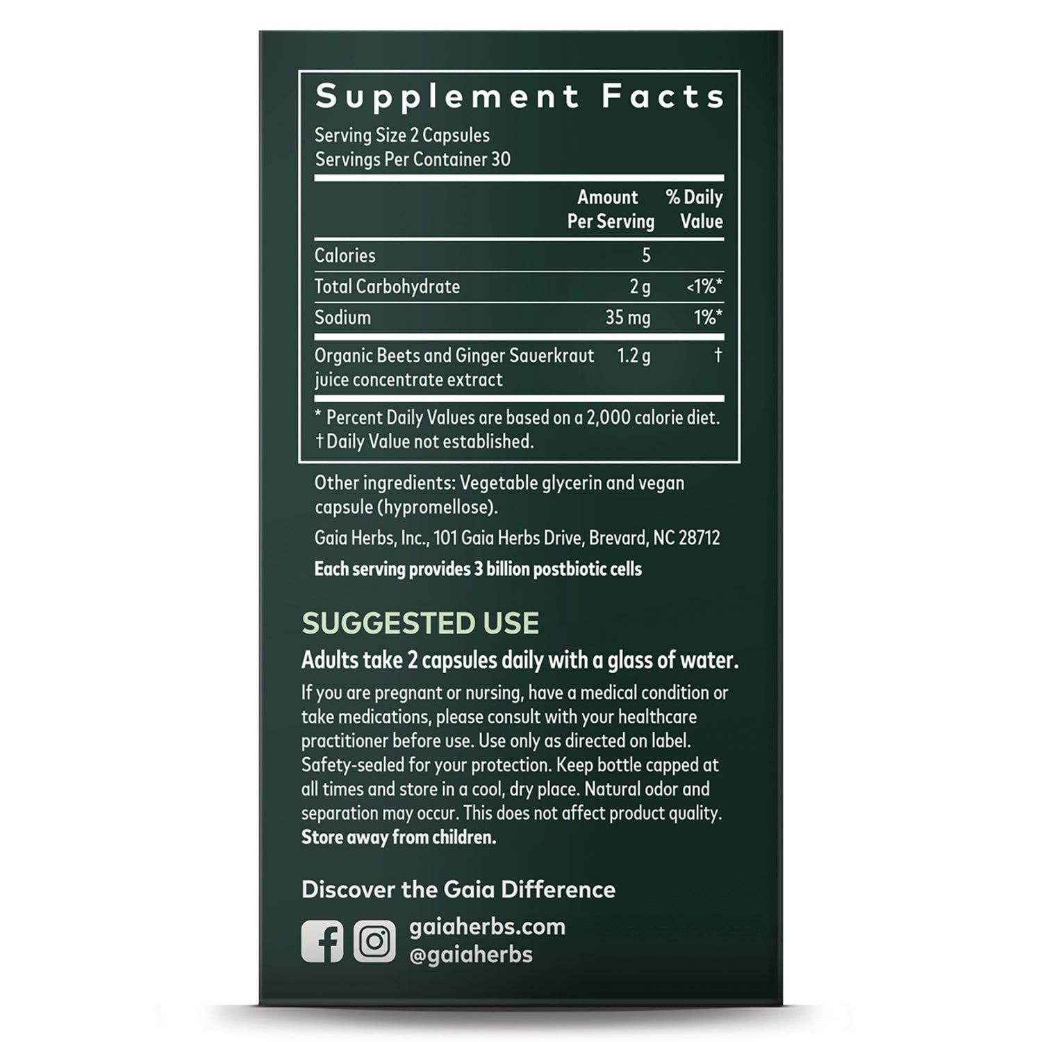 GH166 | Supplement facts and suggested use on back label showing serving size 2 capsules, ingredients and directions