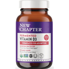 NWC366 | New Chapter fermented Vitamin D3 2000 IU brown bottle with purple label, 90 vegetarian tablets