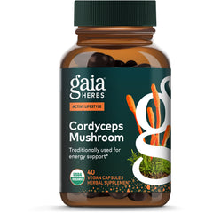 GH146 | Gaia Herbs Cordyceps Mushroom box, Energy Support, 40 vegan capsules, USDA Organic and Non GMO labels