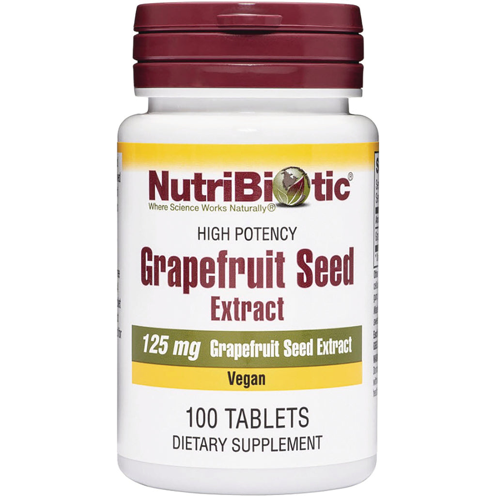 NUB002 | NutriBiotic High Potency Grapefruit Seed Extract bottle, 125 mg, vegan, 100 tablets - Thumbnail