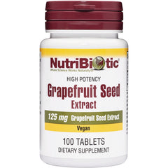NUB002 | NutriBiotic High Potency Grapefruit Seed Extract bottle, 125 mg, vegan, 100 tablets