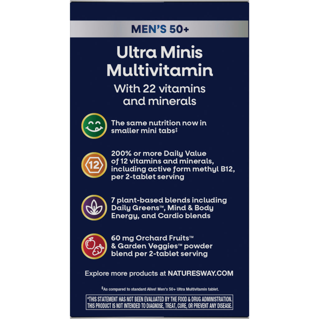 NW1076 | Men's 50+ Ultra Minis Multivitamin infographic with 22 vitamins and minerals - Thumbnail