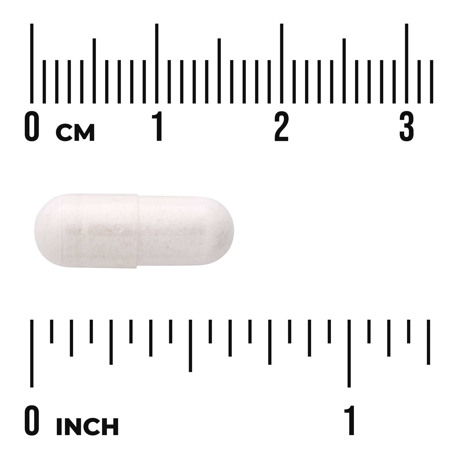SWU518 | White capsule with centimeter and inch rulers for size reference