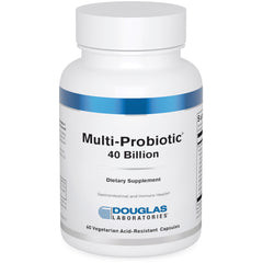 DGL180 | White bottle labeled Multi-Probiotic 40 Billion dietary supplement by DOUGLAS LABORATORIES, 60 vegetarian acid-resistant capsules