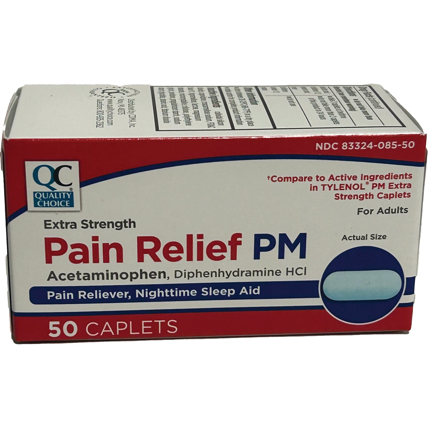QCH010 | Extra Strength Pain Relief PM front box, 50 caplets, acetaminophen and diphenhydramine HCl
