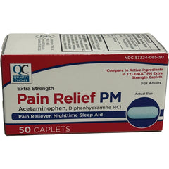 QCH010 | Extra Strength Pain Relief PM front box, 50 caplets, acetaminophen and diphenhydramine HCl