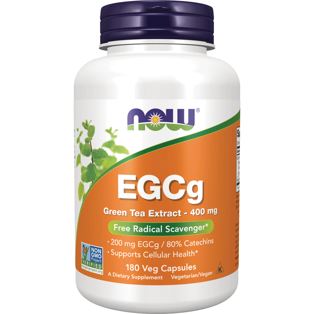 NWF240 | NOW EGCG Green Tea Extract 400 mg bottle with orange label, 180 veg capsules, Non-GMO Verified - Thumbnail
