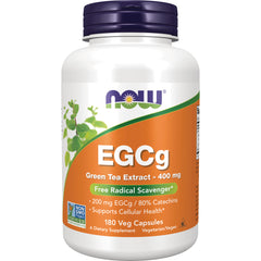 NWF240 | NOW EGCG Green Tea Extract 400 mg bottle with orange label, 180 veg capsules, Non-GMO Verified