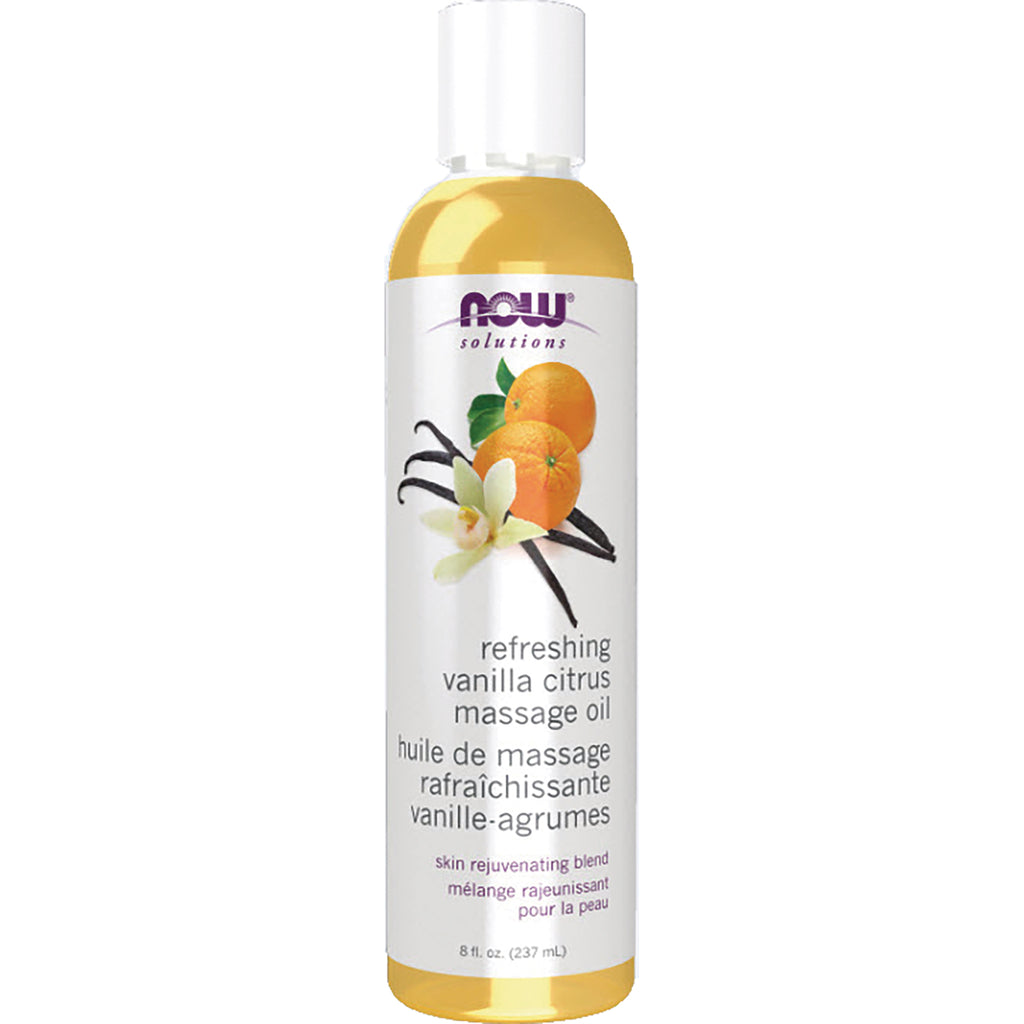 NWF1103 | NOW Solutions refreshing vanilla citrus massage oil bottle front view 8 fl oz - Thumbnail