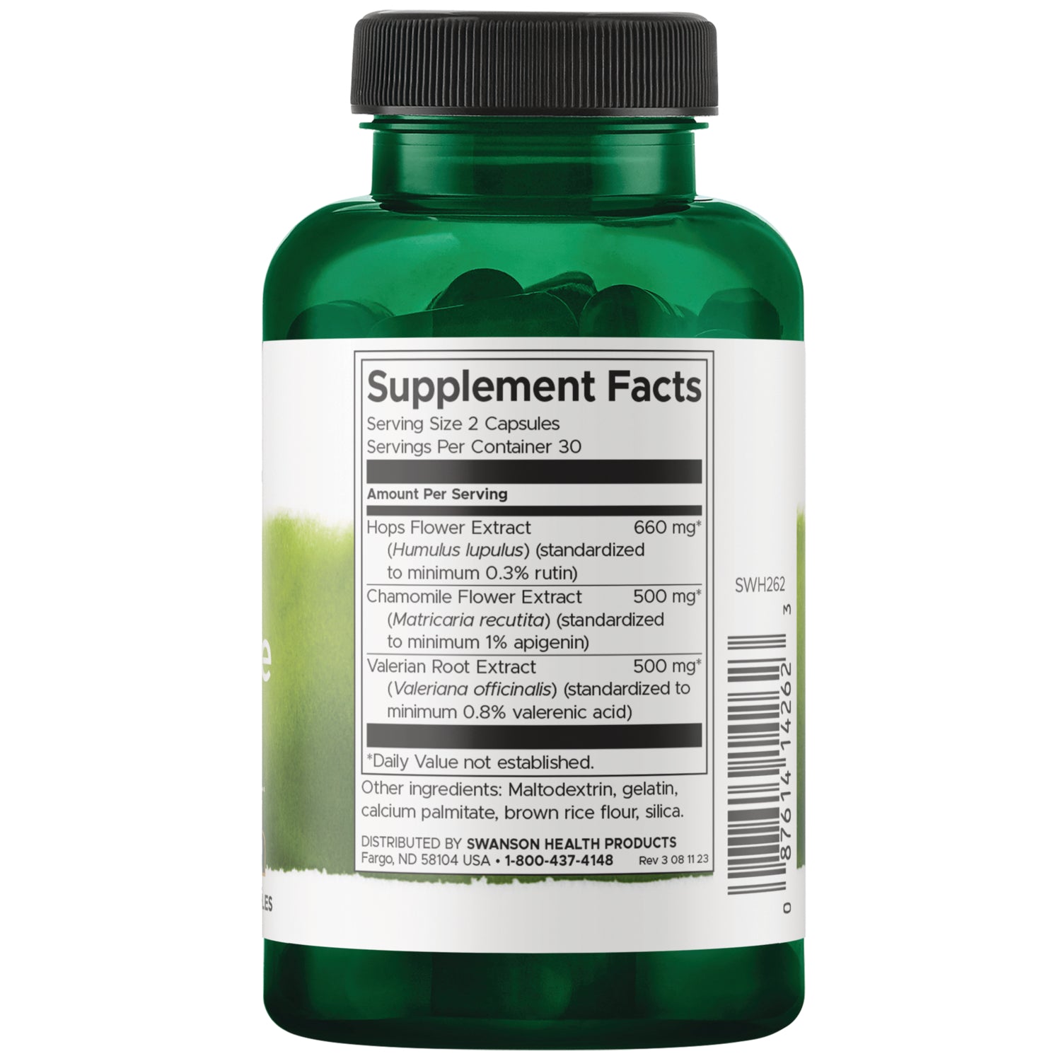 SWH262 | Back label with supplement facts and serving information