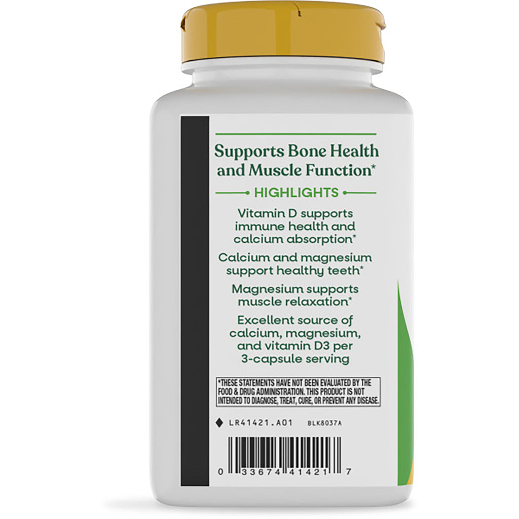 NW373 | Back of white supplement bottle with yellow cap showing safety and gluten free text, company info and recycling and bottled in USA logos - Thumbnail