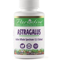 PRH007 | Paradise Astragalus supplement bottle labeled Active Whole Spectrum 12:1 Extract and 60 vegetarian capsules
