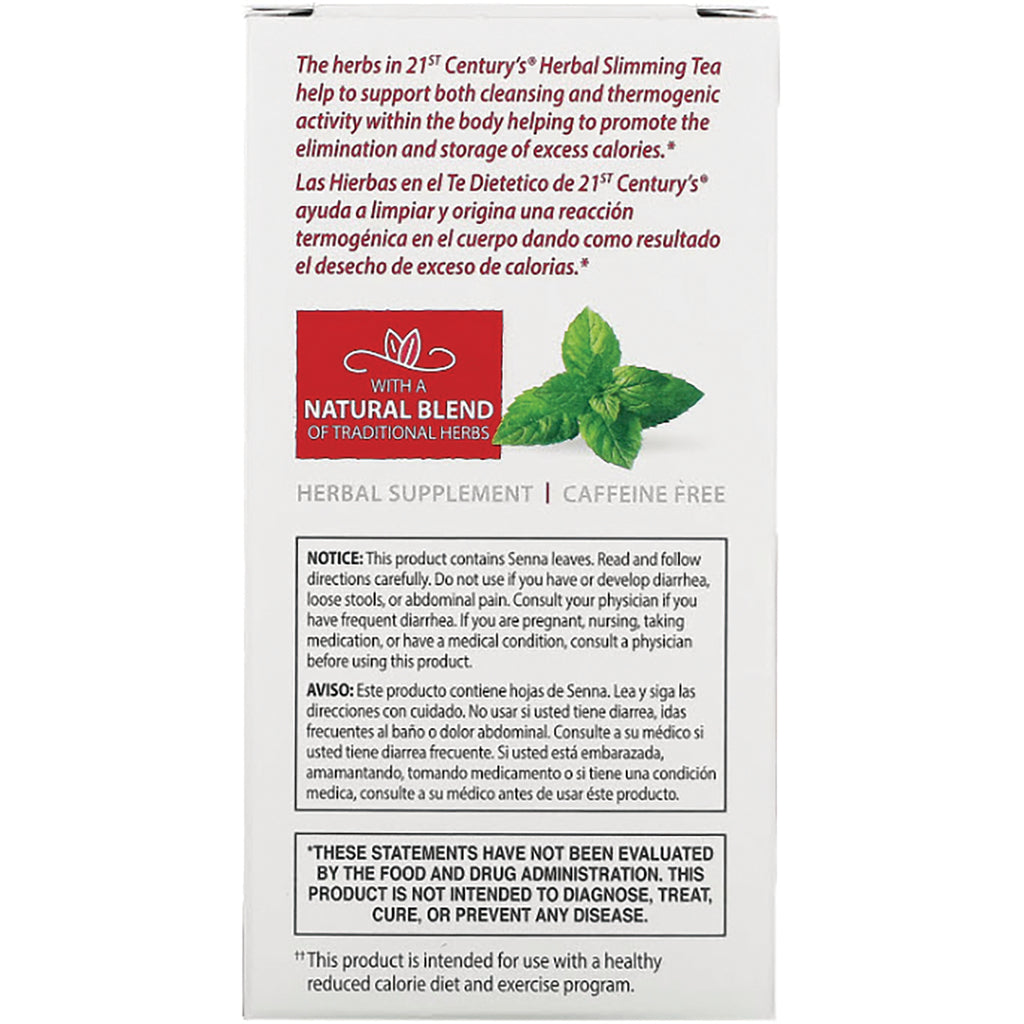 Back of herbal slimming tea box showing natural blend logo, mint leaves, and warning notice - Thumbnail