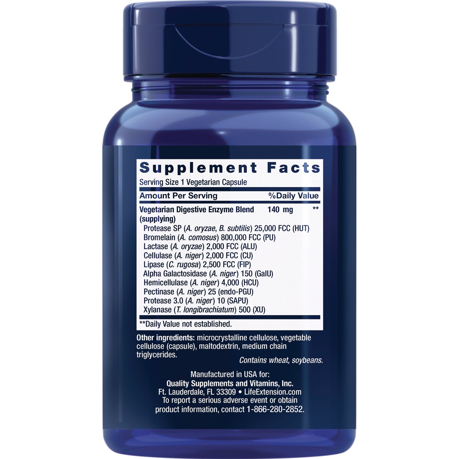 LE370 | Back of blue supplement bottle showing Supplement Facts panel and ingredients text