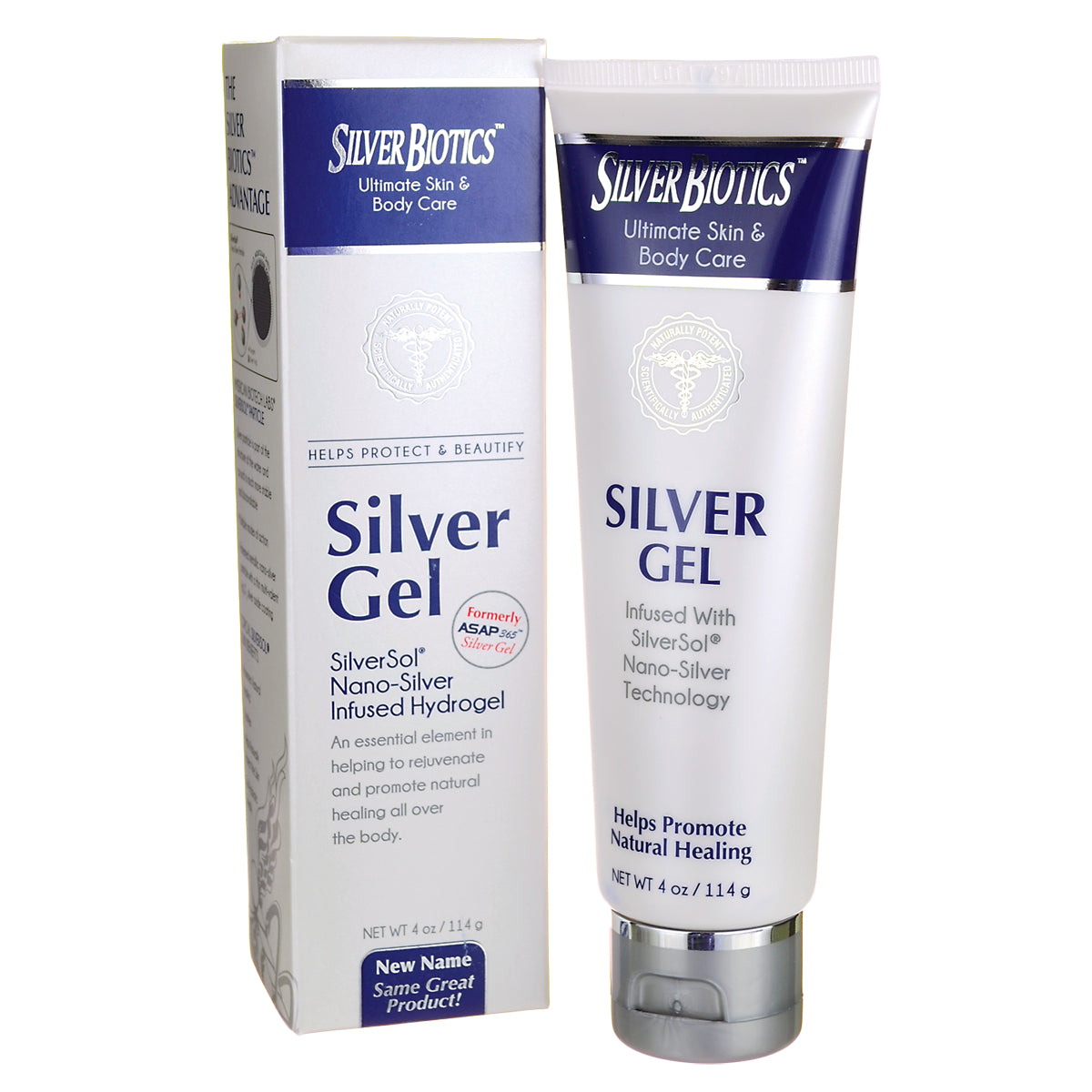 ABL003 | Silver Gel tube and outer box packaging showing 'Silver Gel' label and 'Helps Promote Natural Healing'