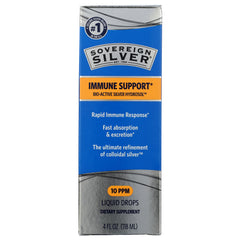 SSL001 | Sovereign Silver Bio-Active Silver Hydrosol Daily+ Immune Support 10 PPM dropper bottle and box