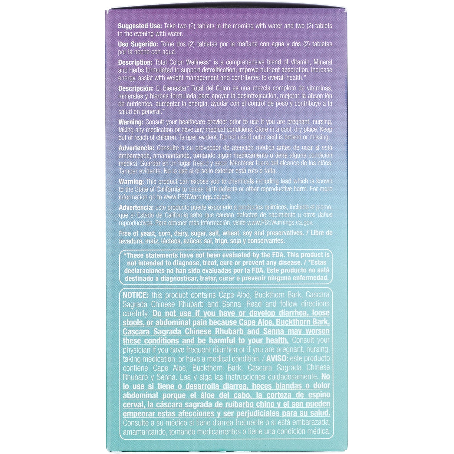 BNN005 | Back panel with directions, warnings and ingredient notices in English and Spanish