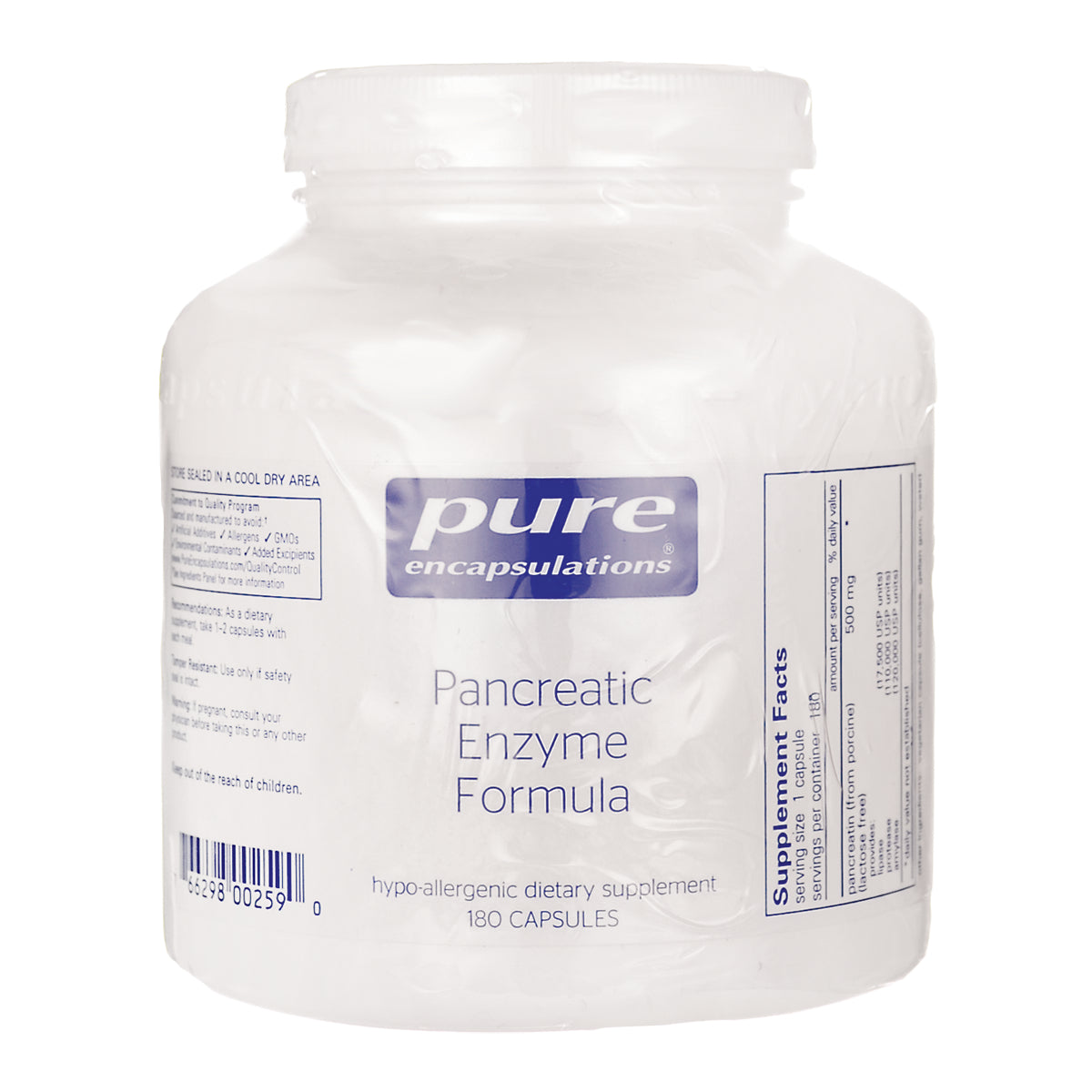PRN143 | Pure Encapsulations Pancreatic Enzyme Formula white jar front label 180 capsules
