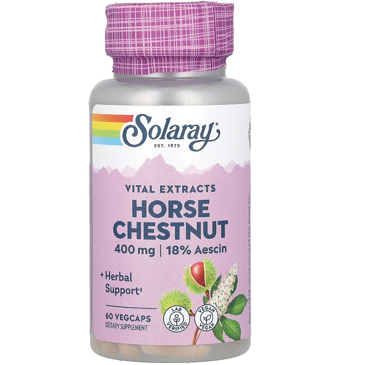 SLR360 | Solaray Horse Chestnut 400 mg 18% Aescin supplement bottle front label showing 60 vegcaps