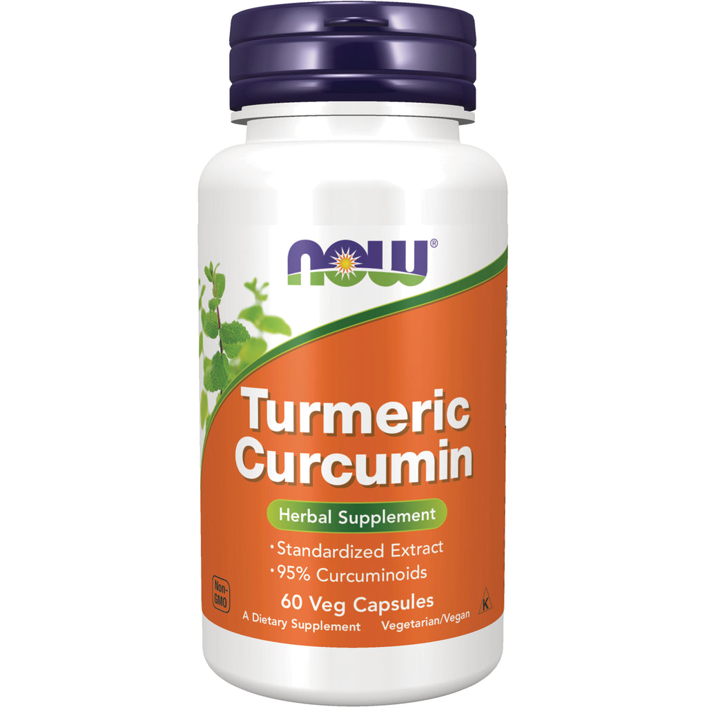 NWF123 | NOW Turmeric Curcumin herbal supplement bottle, 60 Veg Capsules, orange label - Thumbnail