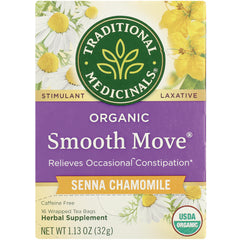 TMD042 | Traditional Medicinals Organic Smooth Move Senna Chamomile tea, stimulant laxative, 16 bags, USDA Organic