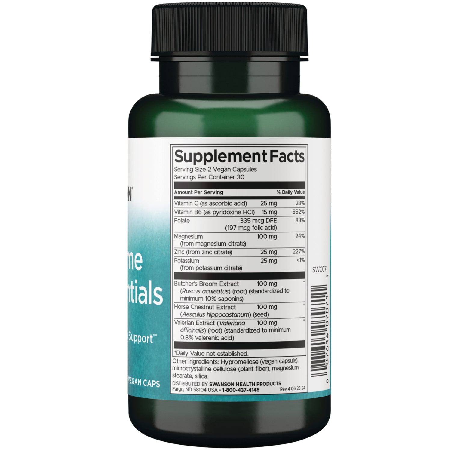 SWC071 | Back label with supplement facts and serving information