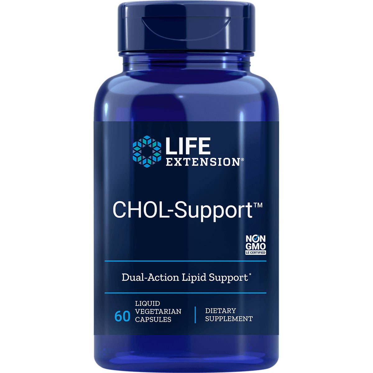 LE323 | Life Extension CHOL-Support front label showing 60 liquid vegetarian capsules dietary supplement