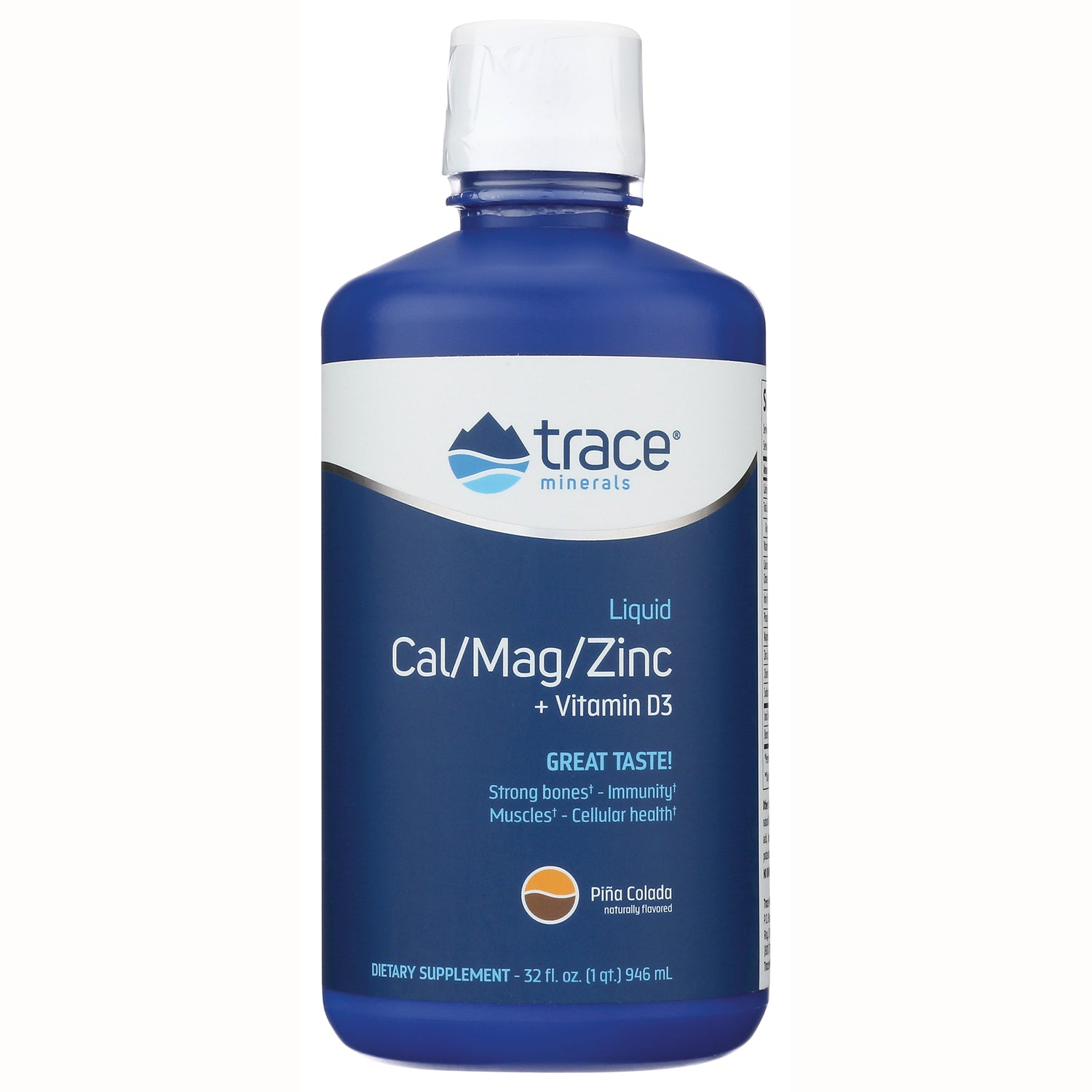 TM016 | Trace Minerals Liquid Cal/Mag/Zinc + Vitamin D3, Pia Colada, 32 fl oz bottle