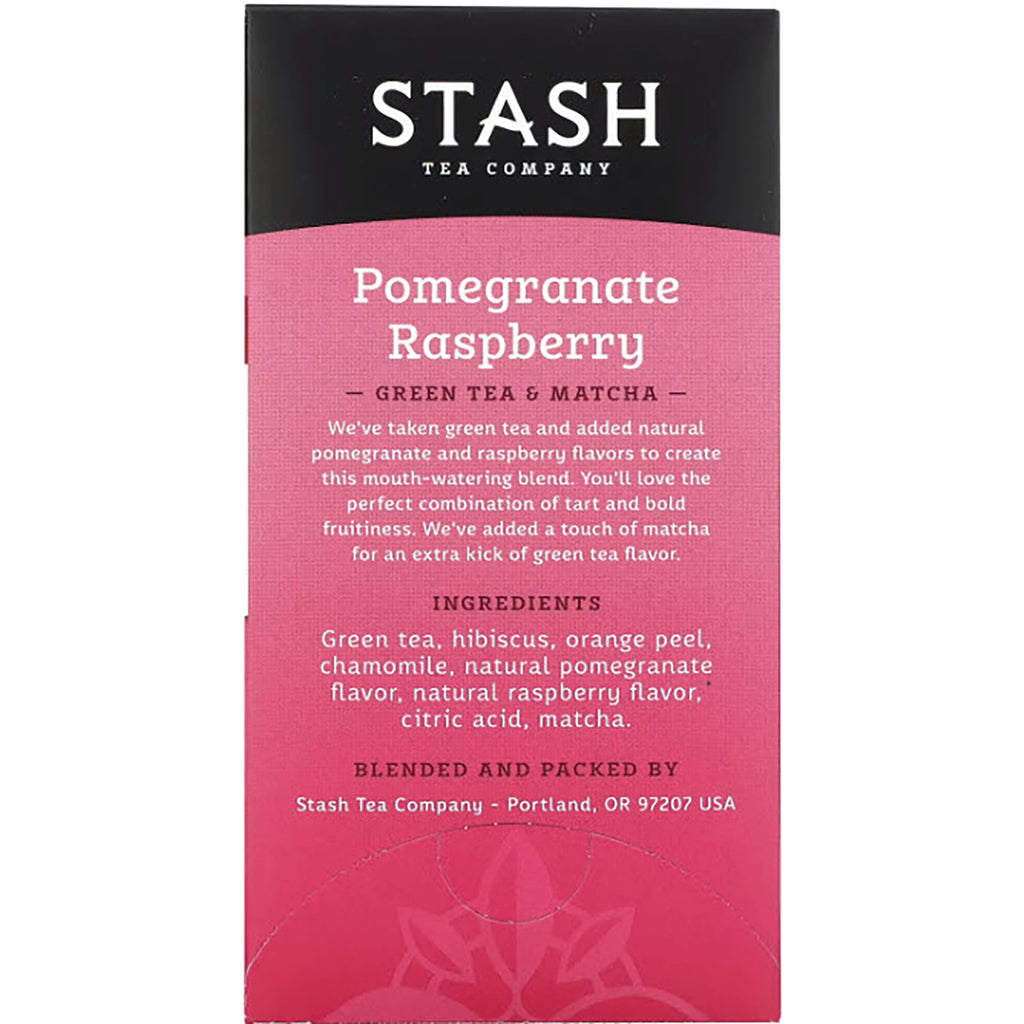 STH002 | Stash Tea Pomegranate Raspberry Green Tea & Matcha box back with ingredients list - Thumbnail