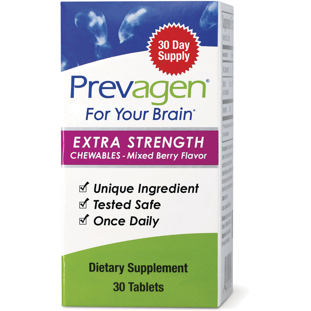 Prevagen Extra Strength chewables box, mixed berry flavor, front panel reading 30 Day Supply and 30 Tablets - Thumbnail