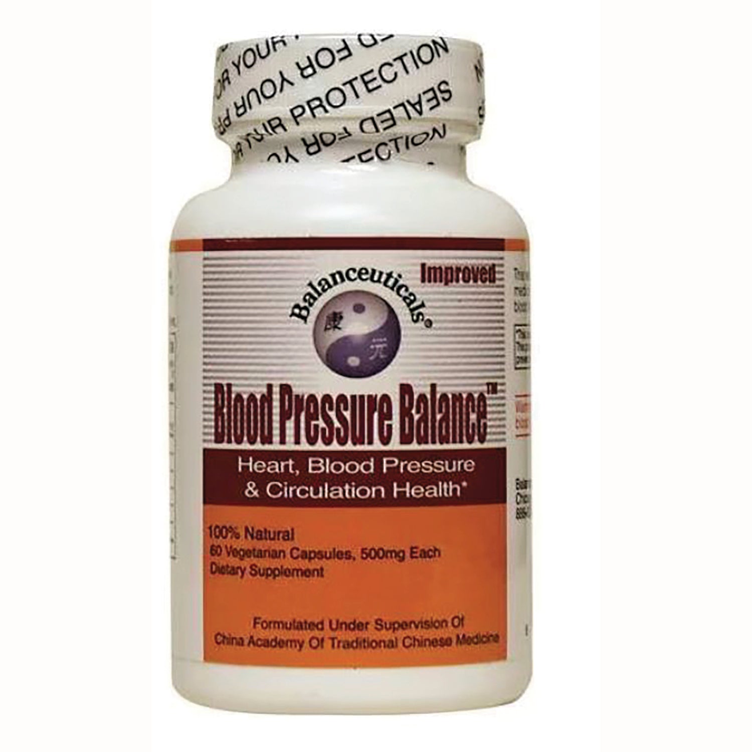 BAL006 | White bottle of Blood Pressure Balance supplement with Balanceuticals label reading Heart, Blood Pressure & Circulation Health