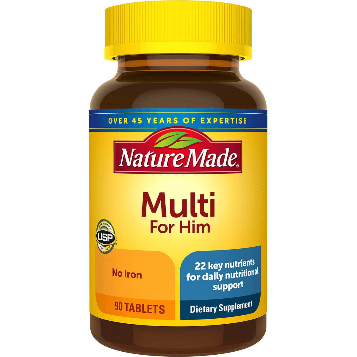 NTM017 | Nature Made Multi For Him bottle, 90 tablets, no iron dietary supplement