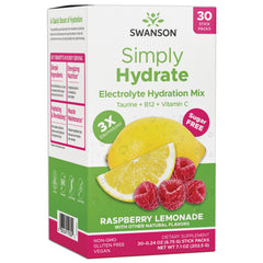 SW1934 | Swanson Simply Hydrate Electrolyte Hydration Mix, Raspberry Lemonade, 30 stick packs, sugar free