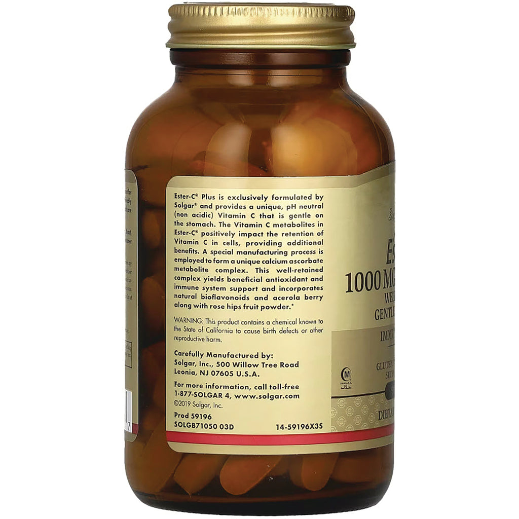 Amber supplement bottle back label showing ingredients and warnings with visible softgel capsules - Thumbnail