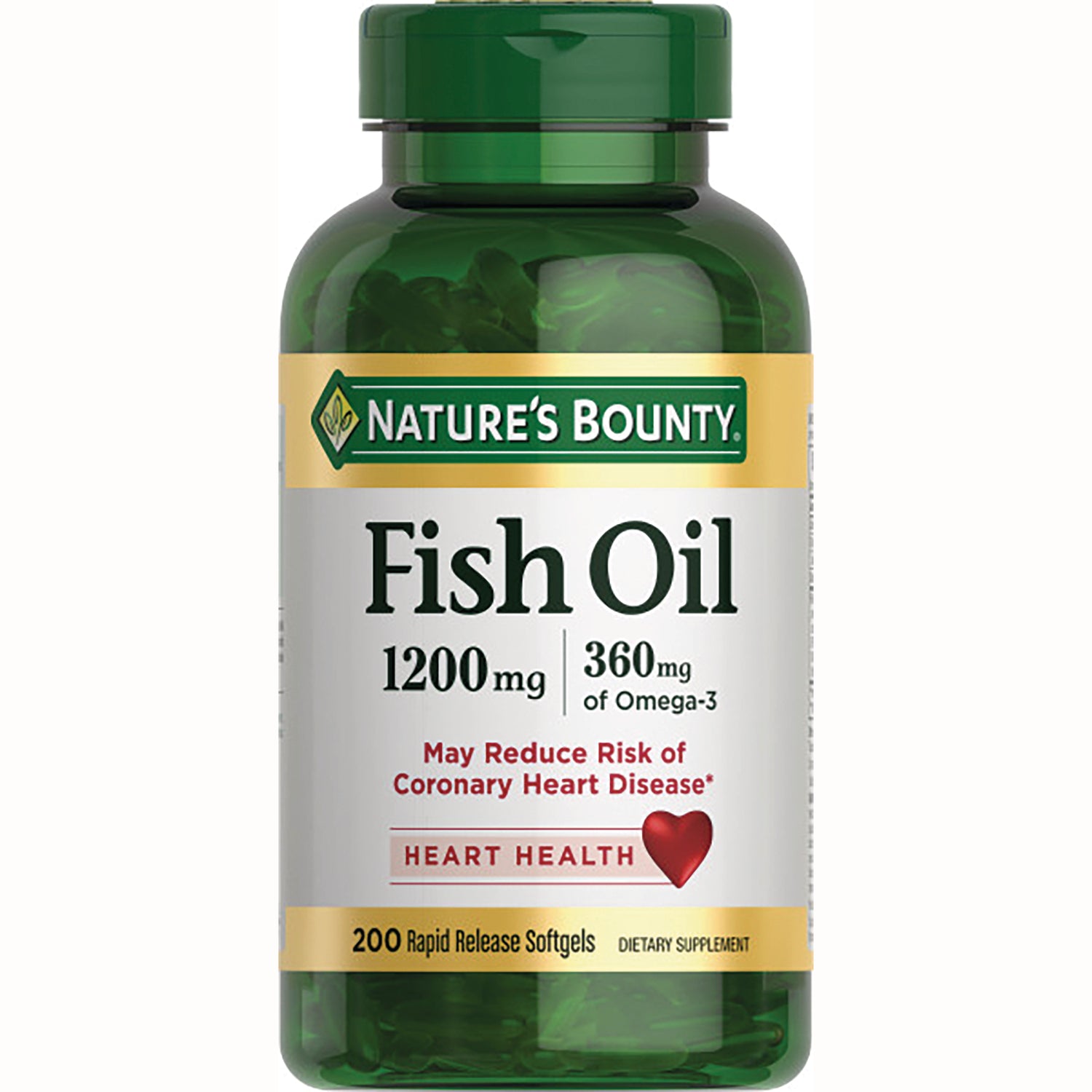 NBY081 | Nature's Bounty Fish Oil 1200 mg 360 mg of Omega-3 200 rapid release softgels front label
