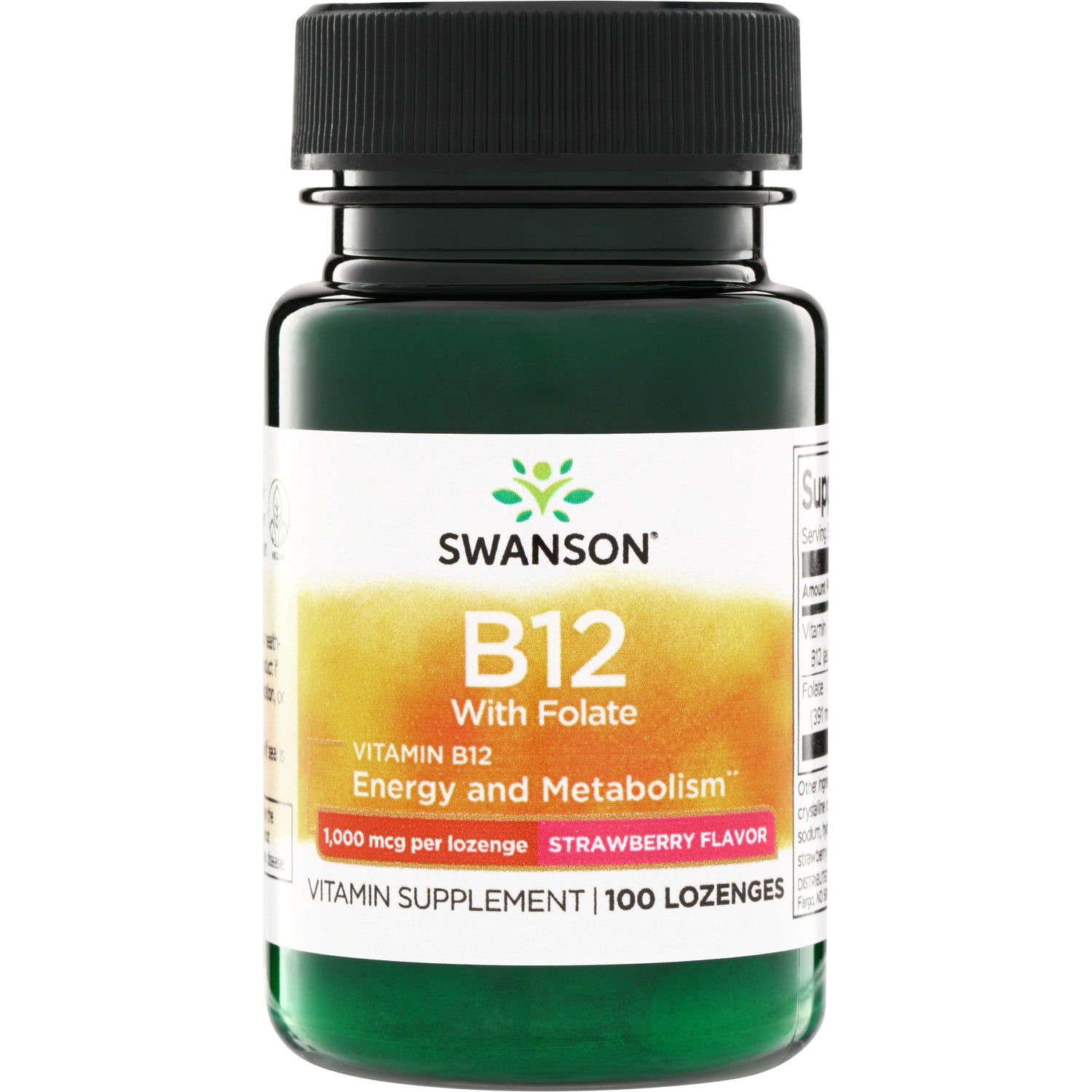 SW746 | Swanson B12 with Folate, 1,000 mcg per lozenge, Strawberry Flavor, Energy and Metabolism, 100 lozenges