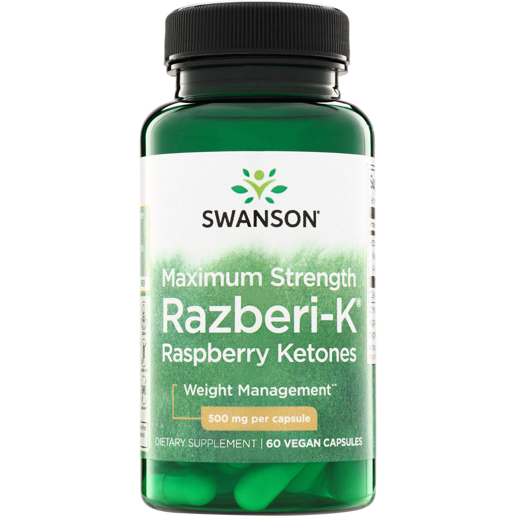 SWD078 | Swanson Razberi-K Maximum Strength Raspberry Ketones, 500 mg per capsule, 60 vegan capsules bottle front - Thumbnail