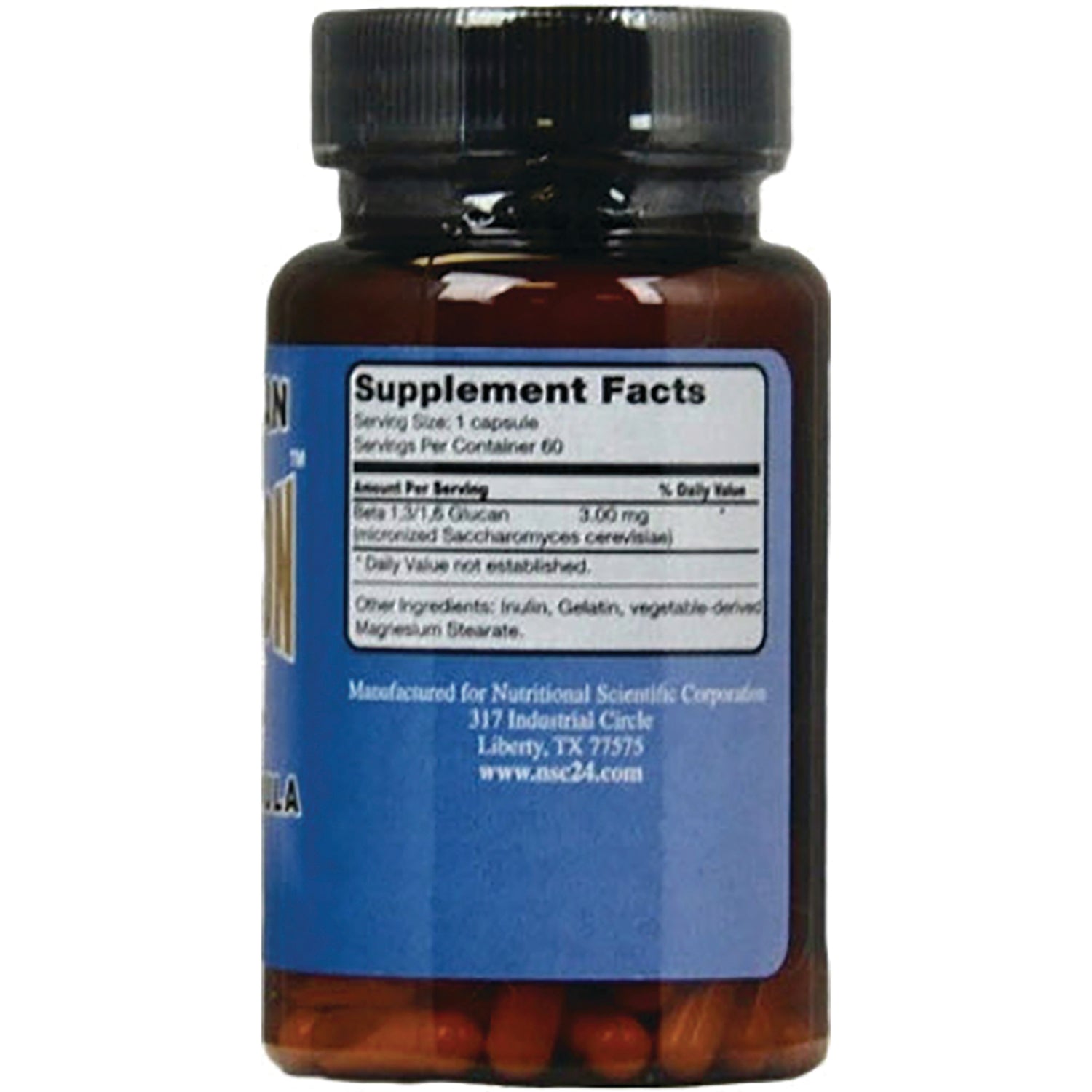 NSC003 | supplement facts panel and ingredient text on back of brown bottle with blue label