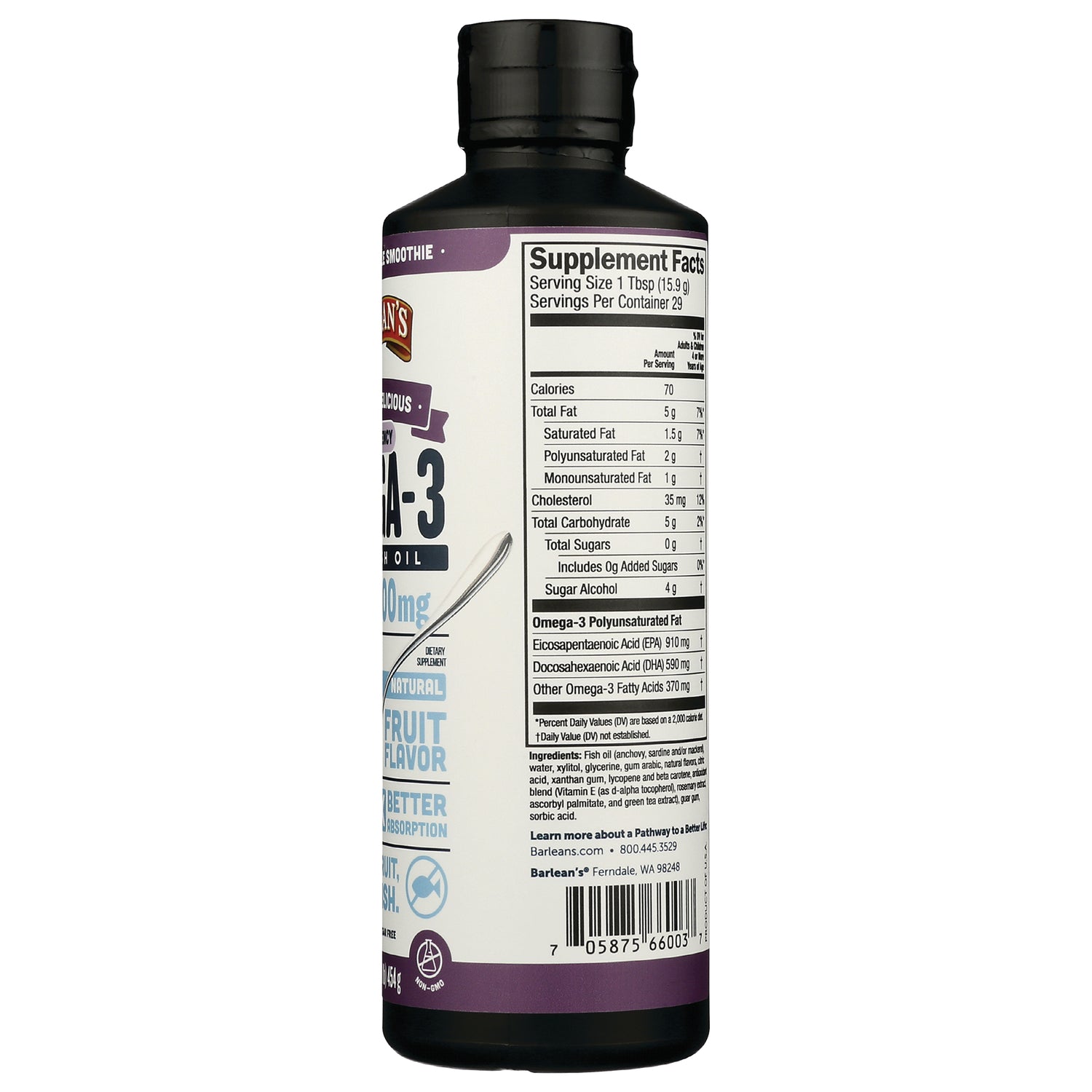 Back label of supplement bottle showing Supplement Facts panel, ingredients text and barcode