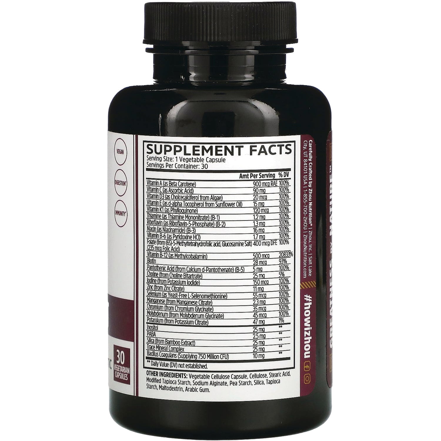 ZOU073 | Back of bottle with Supplement Facts and ingredient list panel