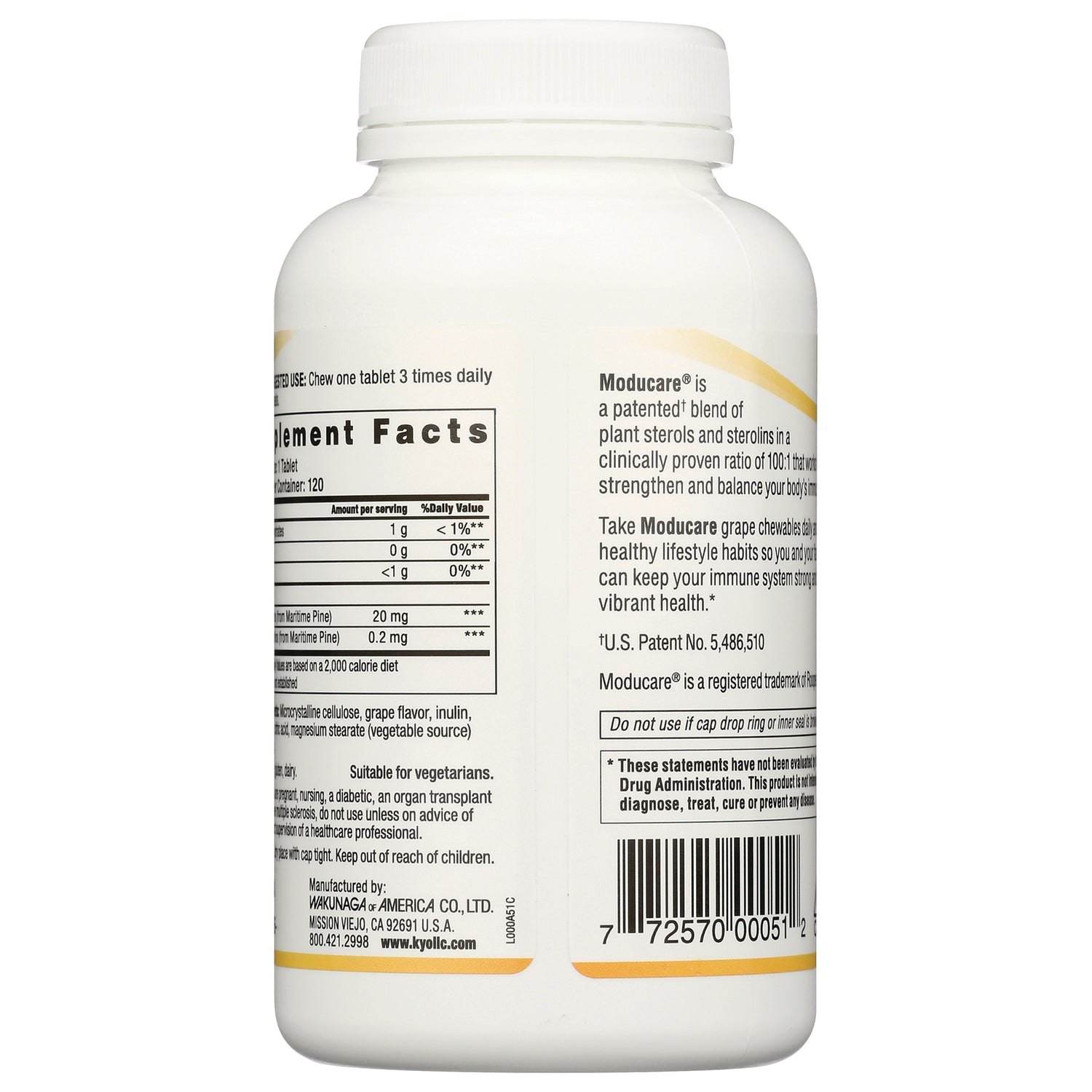 KY086 | Back of white supplement bottle showing supplement facts panel, product information and barcode