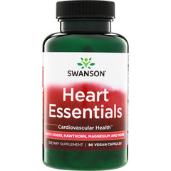 SWC108 | Swanson Heart Essentials bottle front; Cardiovascular Health; with CoQ10, Hawthorn, Magnesium; 90 vegan capsules