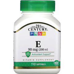CNT185 | 21st Century Vitamin E 90 mg (200 IU) bottle, 110 softgels, antioxidant support, gluten free