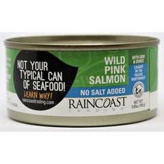RCT005 | Raincoast Trading Wild Pink Salmon can labeled No Salt Added, front view