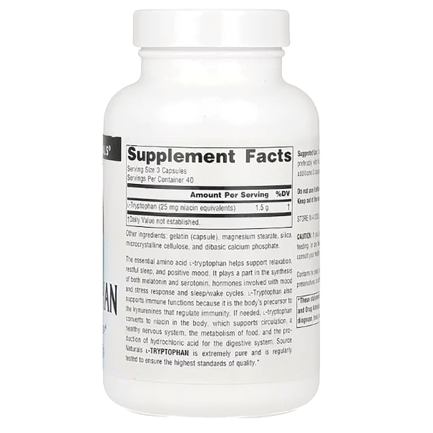 SN389 | Back label of dietary supplement bottle showing Supplement Facts and ingredient text