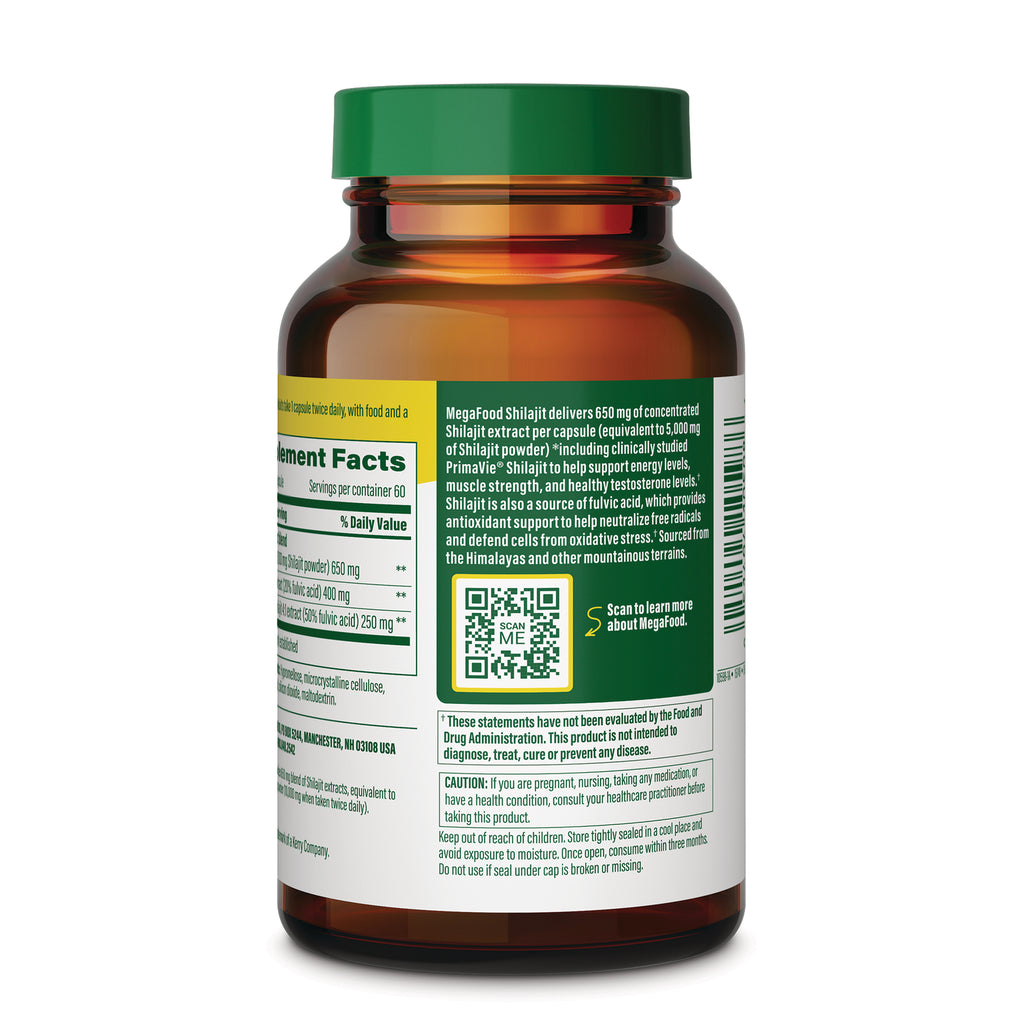 MGF149 | back label of amber supplement bottle showing supplement facts panel, QR code, caution and usage text - Thumbnail