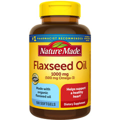 NTM040 | Nature Made Flaxseed Oil 1000 mg bottle, 100 softgels, yellow label